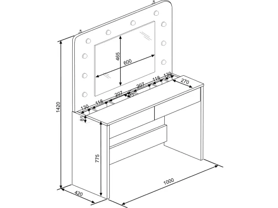 Coiffeuse JOSEPHINE - Miroir à LEDs et rangements - Blanc