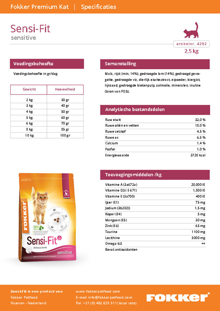 Fokker Sensi-Fit - Kattenvoer - 10 Kilogram - rijst, kip