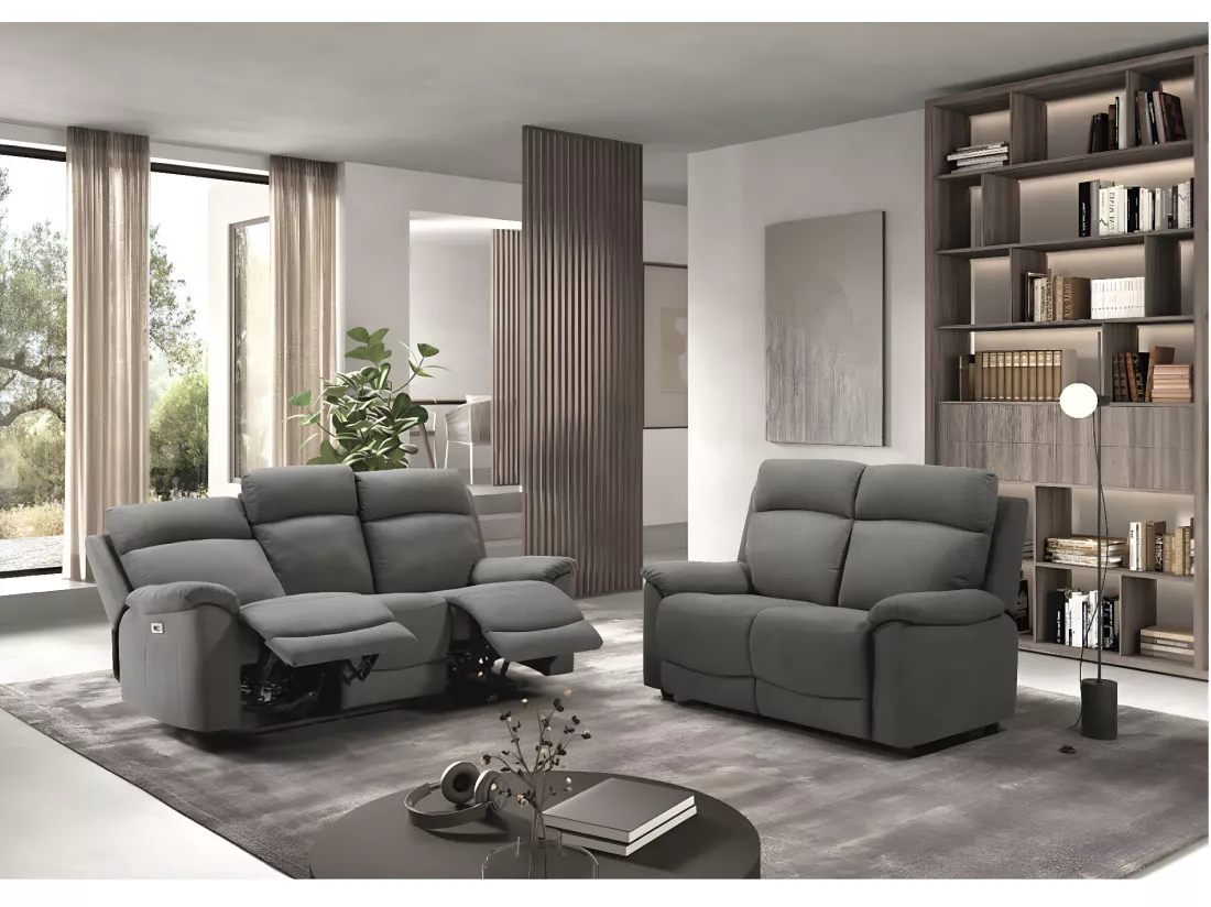 Canapé de relaxation en tissu Katika-Couleur Gris-Système Electrique-3 places
