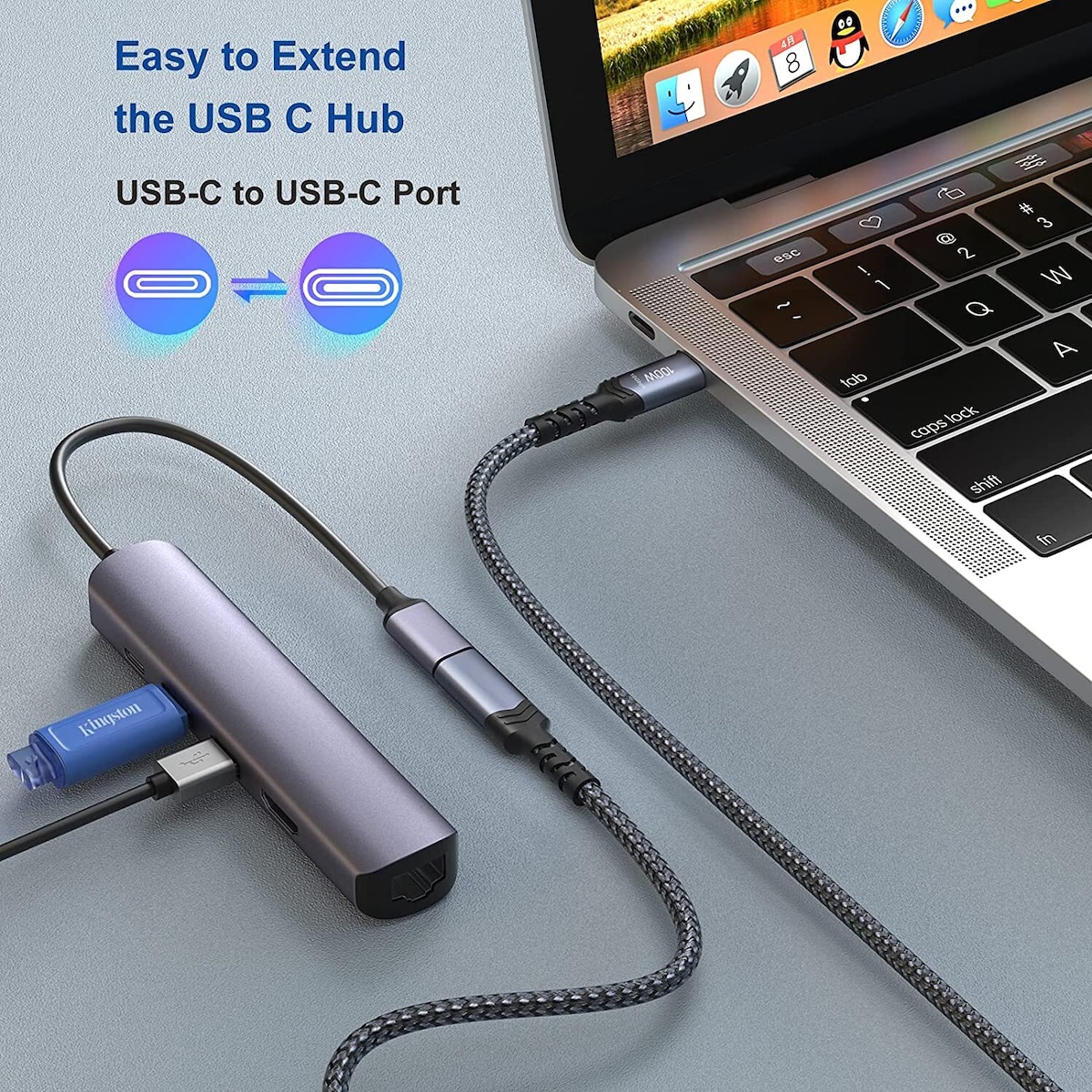 NÖRDIC 1m USB3.2 Gen2 USB-C Forlengelseskabel hann til hunn 10Gbps 5A 100W Thunderbolt3