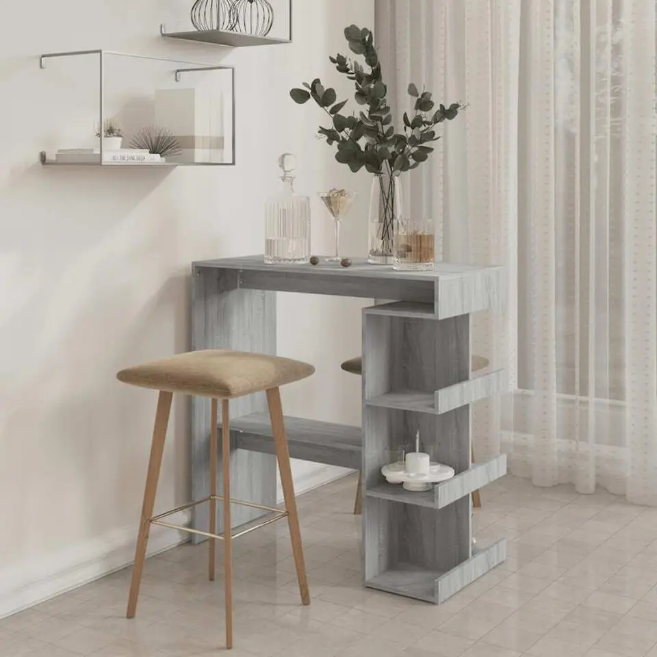 vidaXL - Bartafel met schappen - Grijs sonoma eiken - Bewerkt hout - 100x50 cm