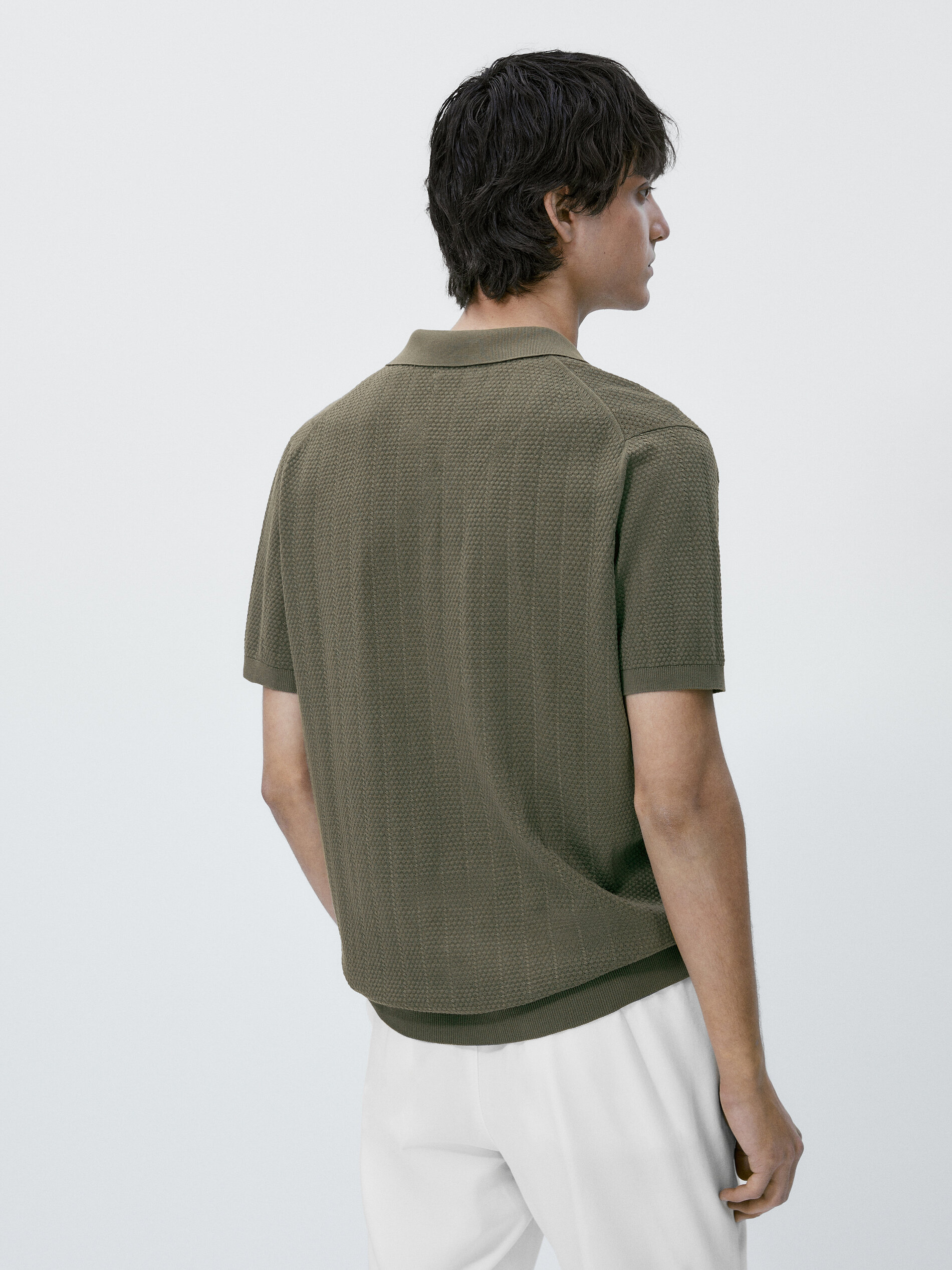 Camisa polo de malha com estrutura de manga curta - Lapela cáqui