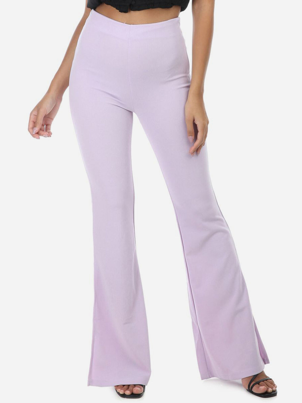 Pantalon flare taille haute à fentes- Violet