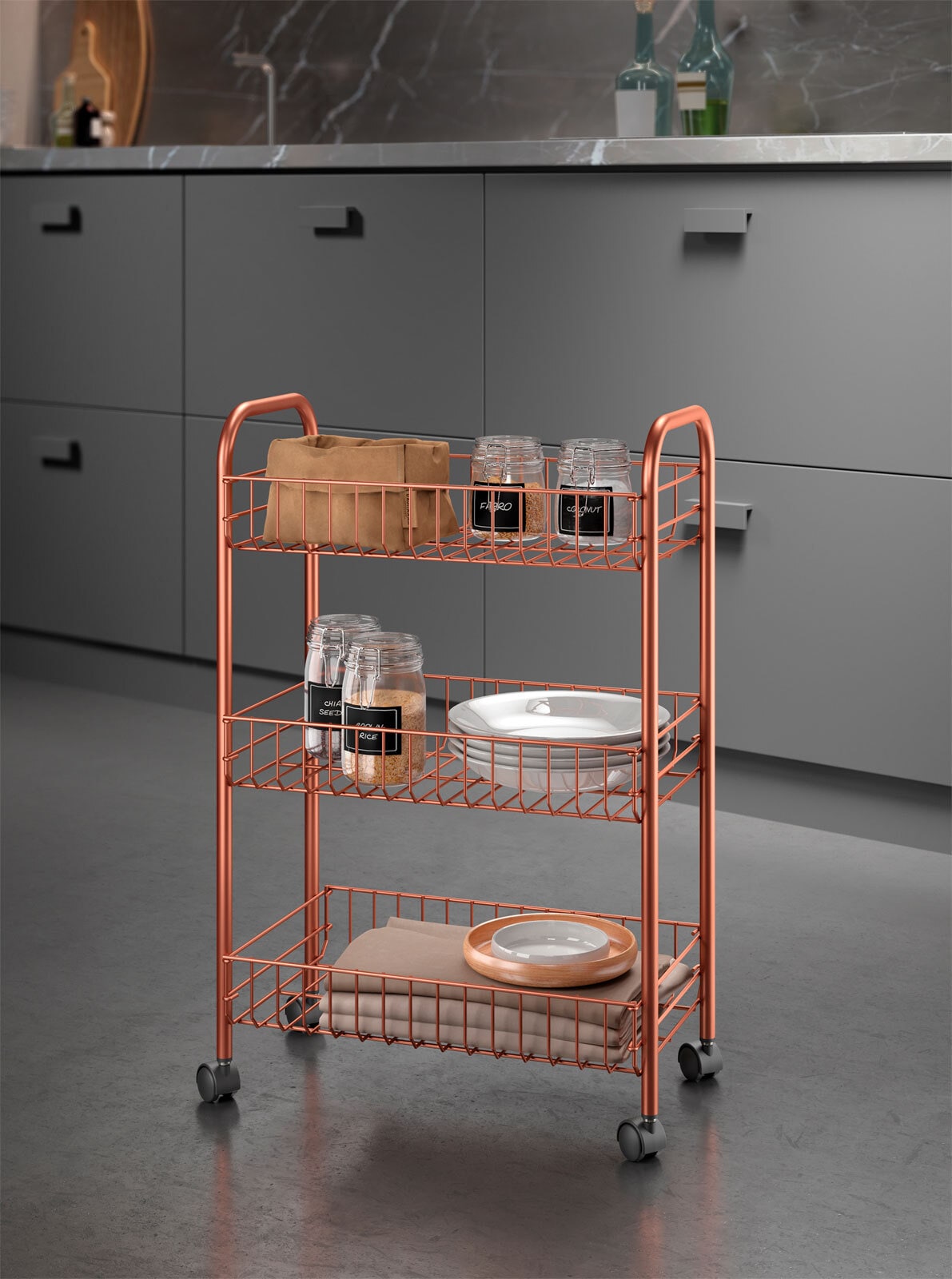 metaltex Allzweckwagen LUGANO 3-Etg. kupferfarbig