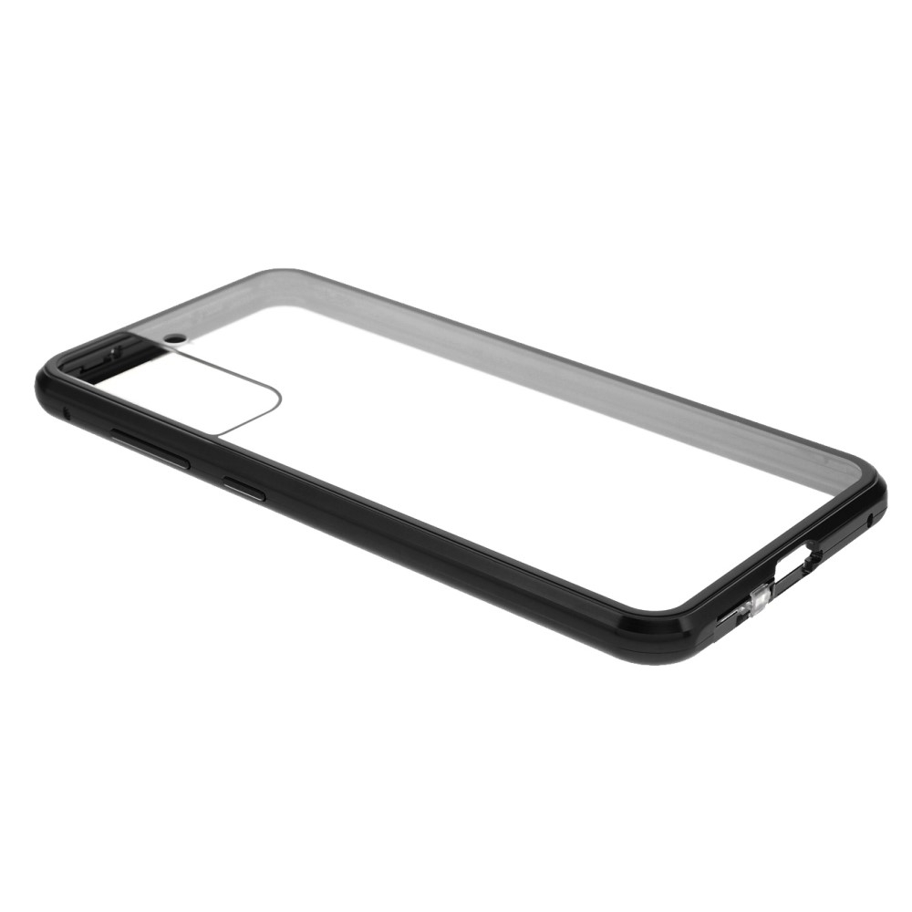 Samsung Galaxy S21 FE 5G Magnetische Alu Schutzhülle mit Panzer Glas Backcover   Displayschutz (Magnet-Technologie) - Schwarz