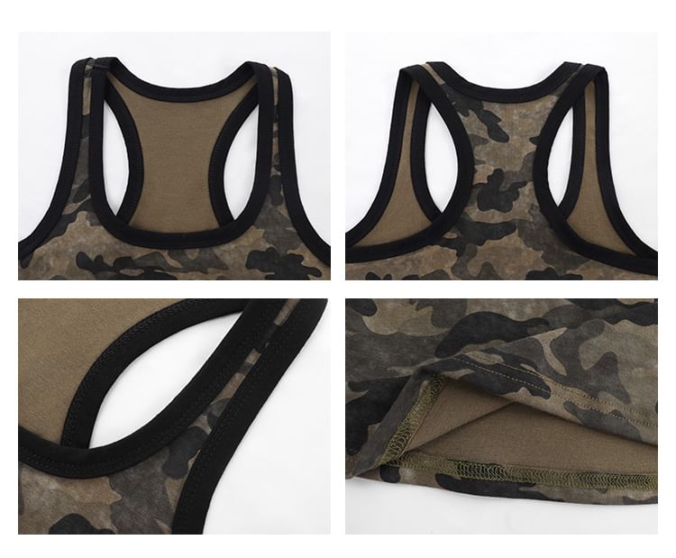 Miss Kekeli - Tanktop met racerback en camouflageprint, vierkante hals en wijde pijpen, effen cargobroek met trekkoord in de taille