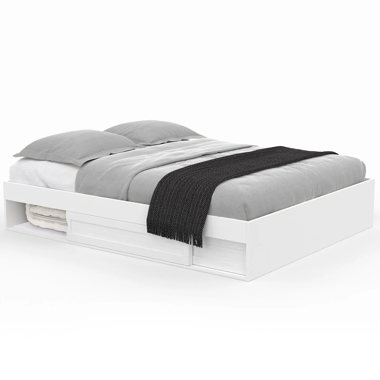 Cadre de lit double SALEM avec rangements et sommier 160 x 200 cm blanc