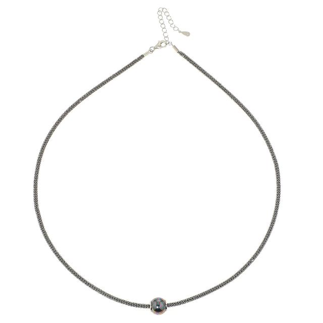 Mesh-Collier & Gleiter, Muschelkernperle, Zirkonia, ca. 48 cm
