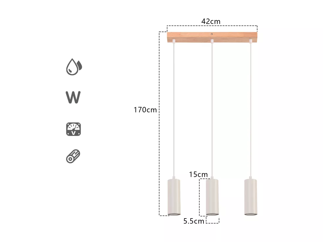 NETTLIFE Suspension 3 ampoules lampe de salle à manger bois - lampe suspendue vintage GU10