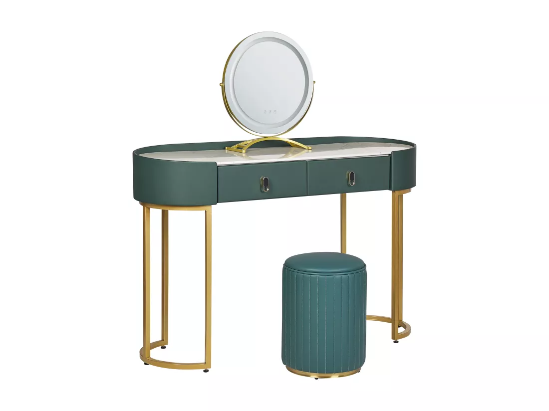 Coiffeuse avec miroir et tabouret VINAX LED Vert foncé
