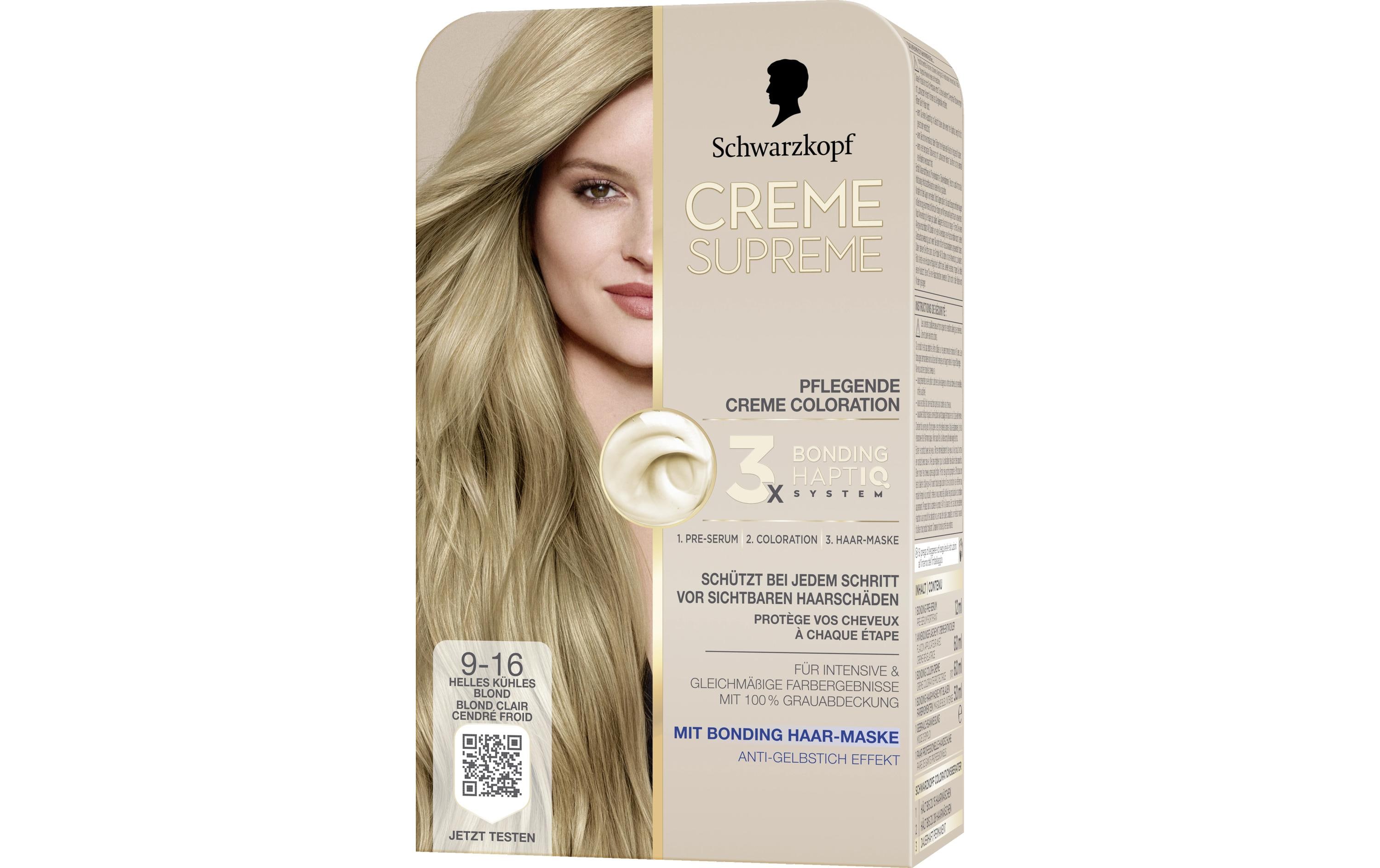 Haarcoloration Creme Supreme 9-16 Helles Kühles BlondColoration, schützt das Haar sichtbar vor Haarschäden
