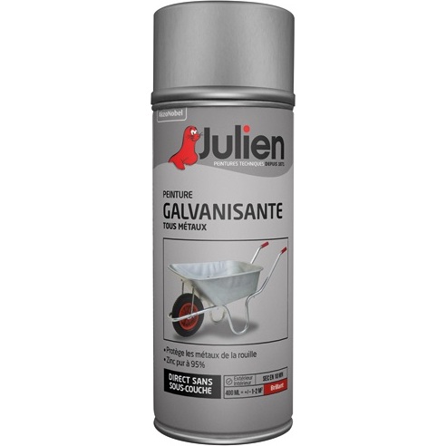 Peinture galvanisante tous métaux Julien - Aérosol de 400 ml, argenté brillant