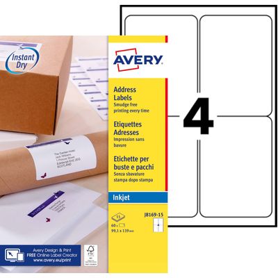 Avery - 60 Etiquettes adhésives d'expédition - 99.1 x 139 mm - blanches