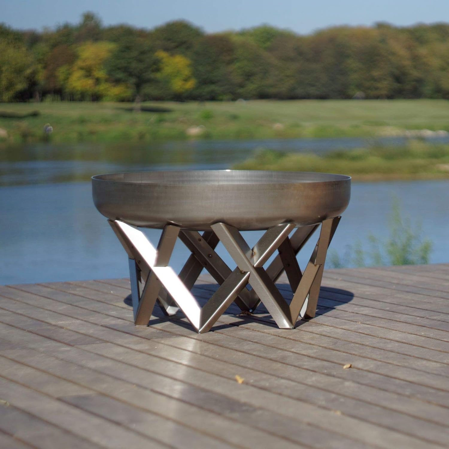 Svenskav Feuerschale VENTA 63cm für Garten & Terrasse (Edelstahl, L) - Design Feuerschalen rund für Outdoor Feuerstelle - Feuerfeste Schale groß geeignet für Grillrost, Grillen, BBQ, Lagerfeuer