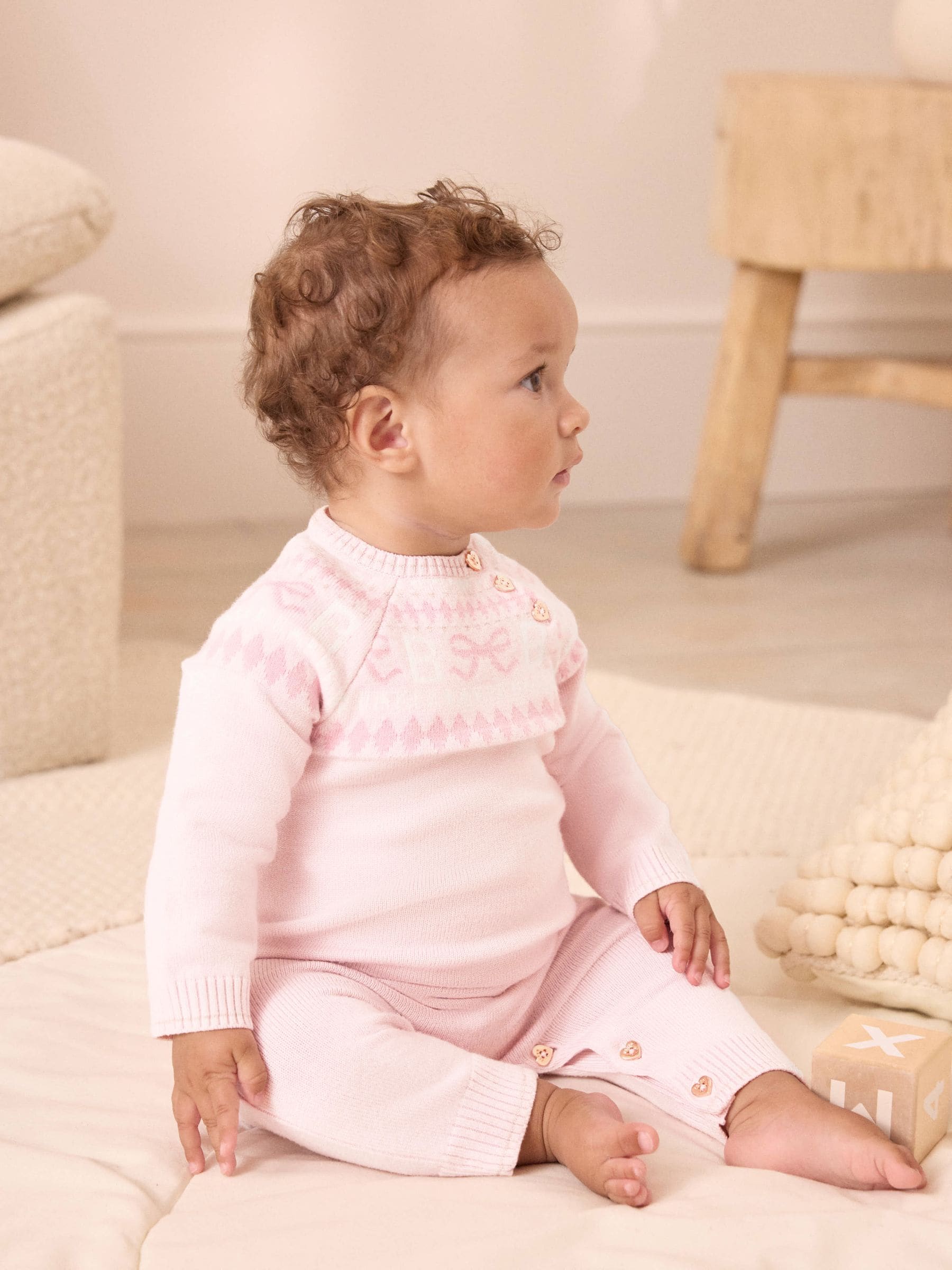 Baker by Ted Baker Pink Knitted Fairisle Pattern Romper