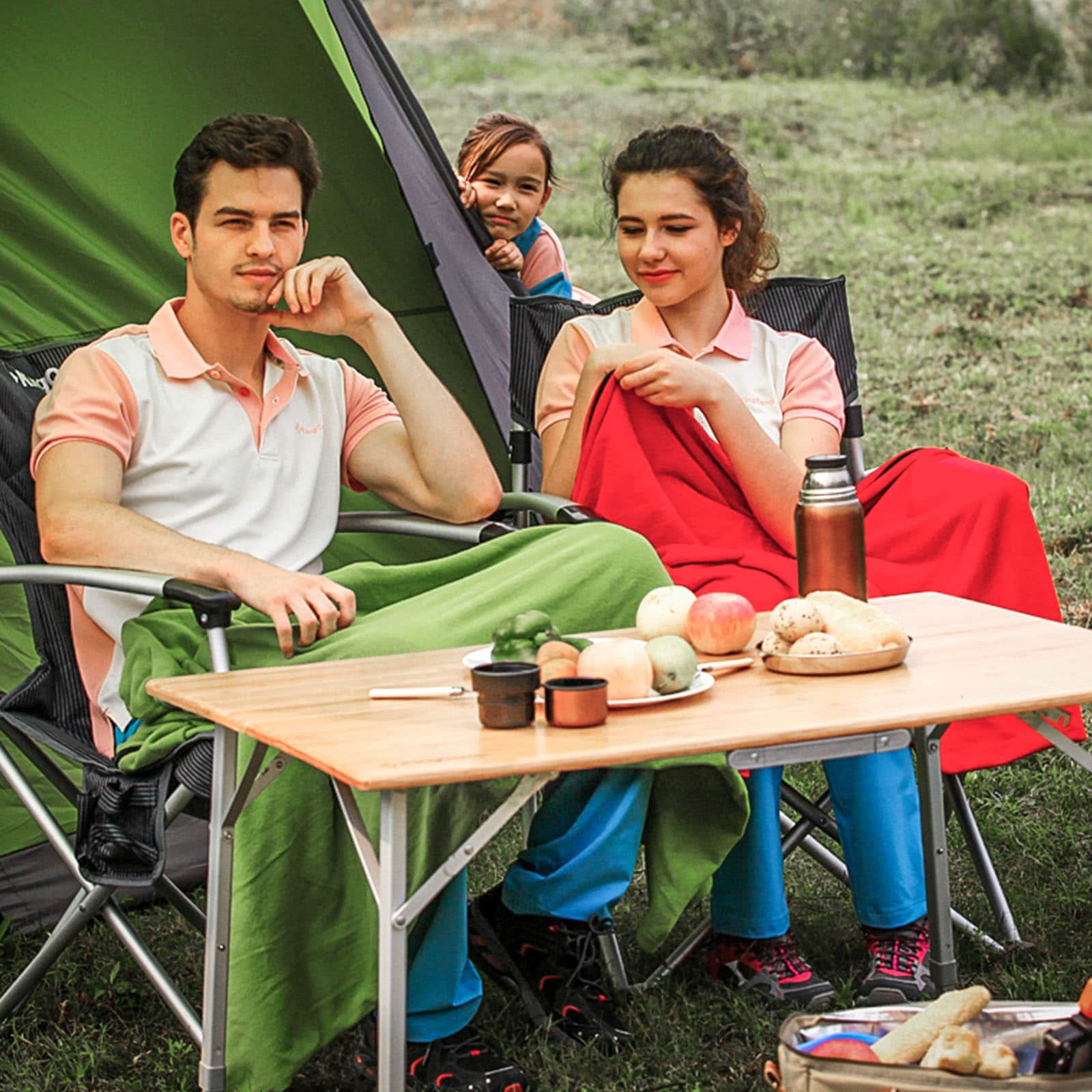 KINGCAMP Bambus Camping Falt Tisch Garten Klapptisch Alu Holz 3Höhen Verstellbar