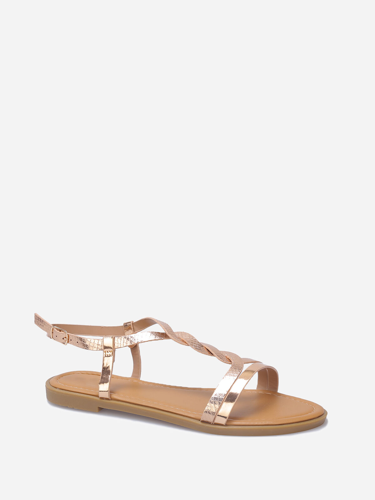 Nu-pieds avec bride style écailles grandes tailles- Doré rose