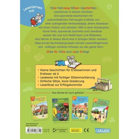Carlsen Verlag LESEMAUS zum Lesenlernen Sammelbände: Tolle Fahrzeug-Silben-Geschichten
