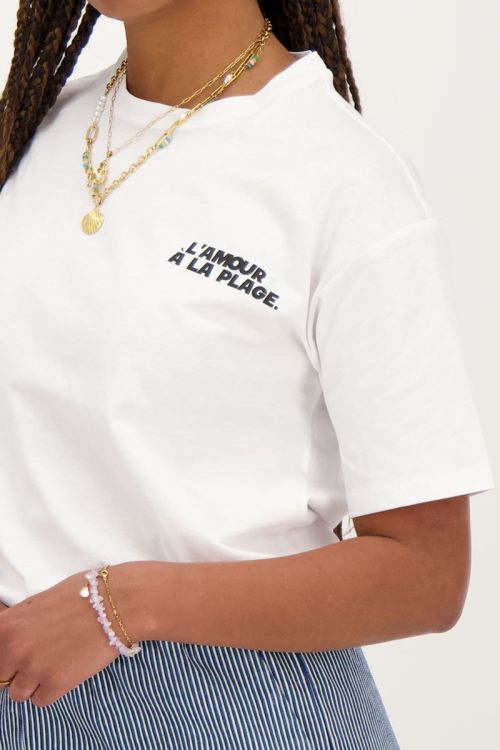 Wit T-shirt met zwarte ''L'amour a la plage''