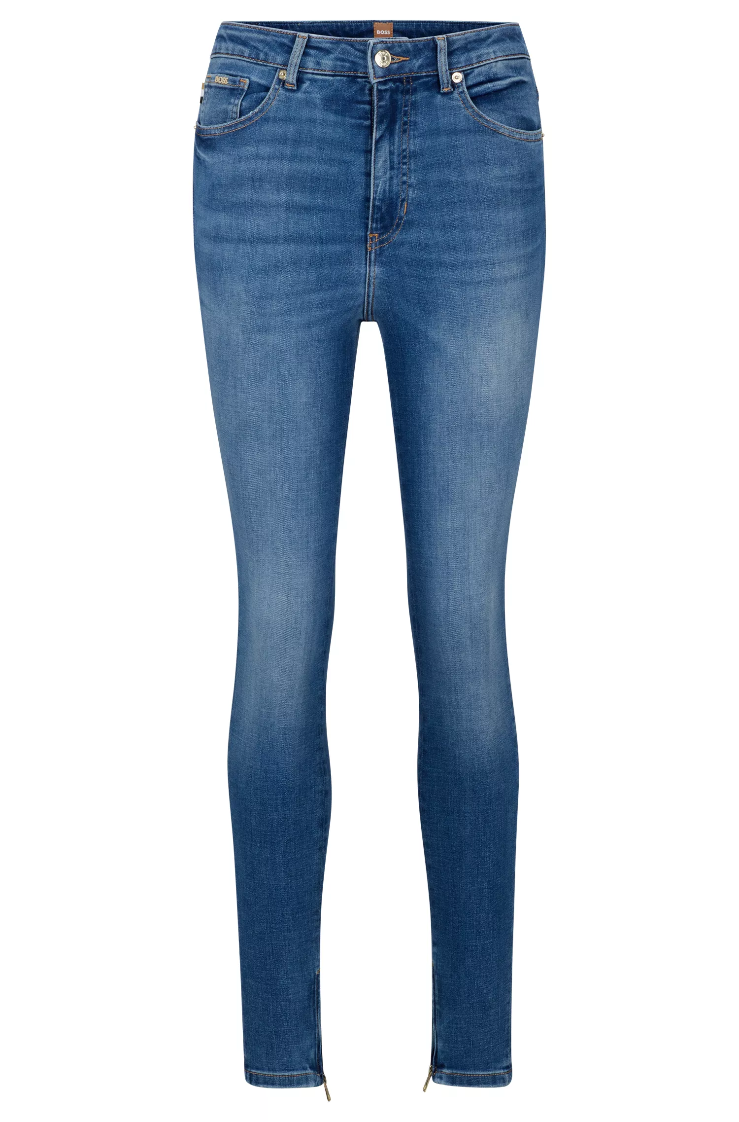 Calça jeans BOSS preta de cintura alta em denim super elástico azul