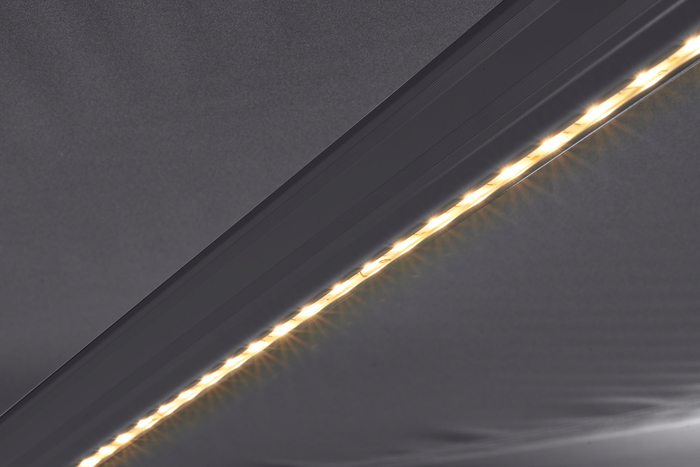 Markise 3,5 x 3 m grå med motor og LED-lys
