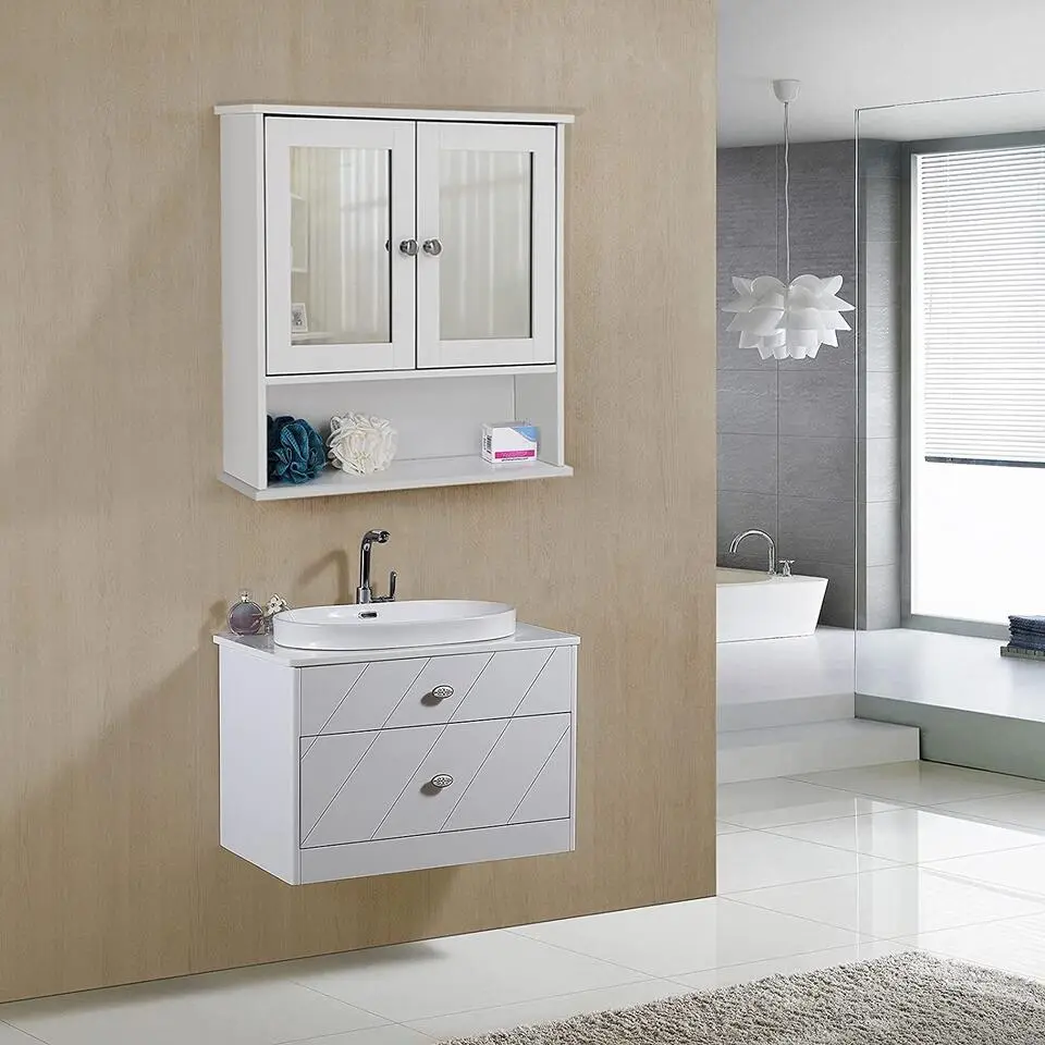 Parya Home - Spiegelkast - Badkamermeubel - 2 Deuren - 1 Plank - Hout - Wit