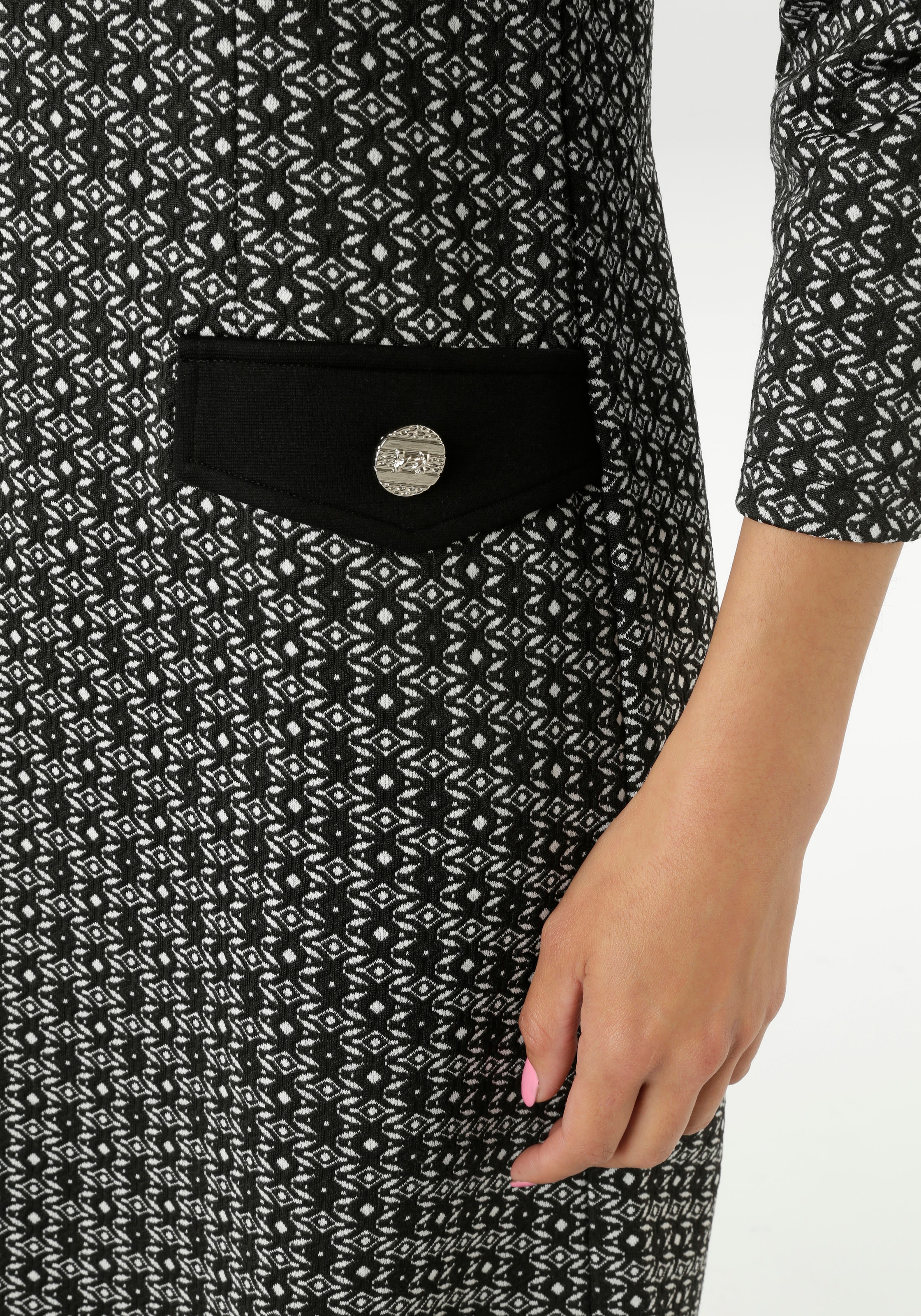 Aniston SELECTED Etuikleid Faketaschen mit grafischer Jacquardmusterung - NEUE KOLLEKTION