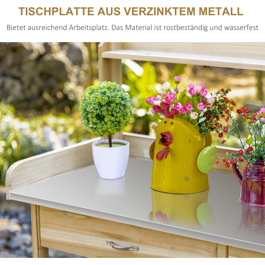Outsunny Pflanztisch Mit Schublade und Haken natur