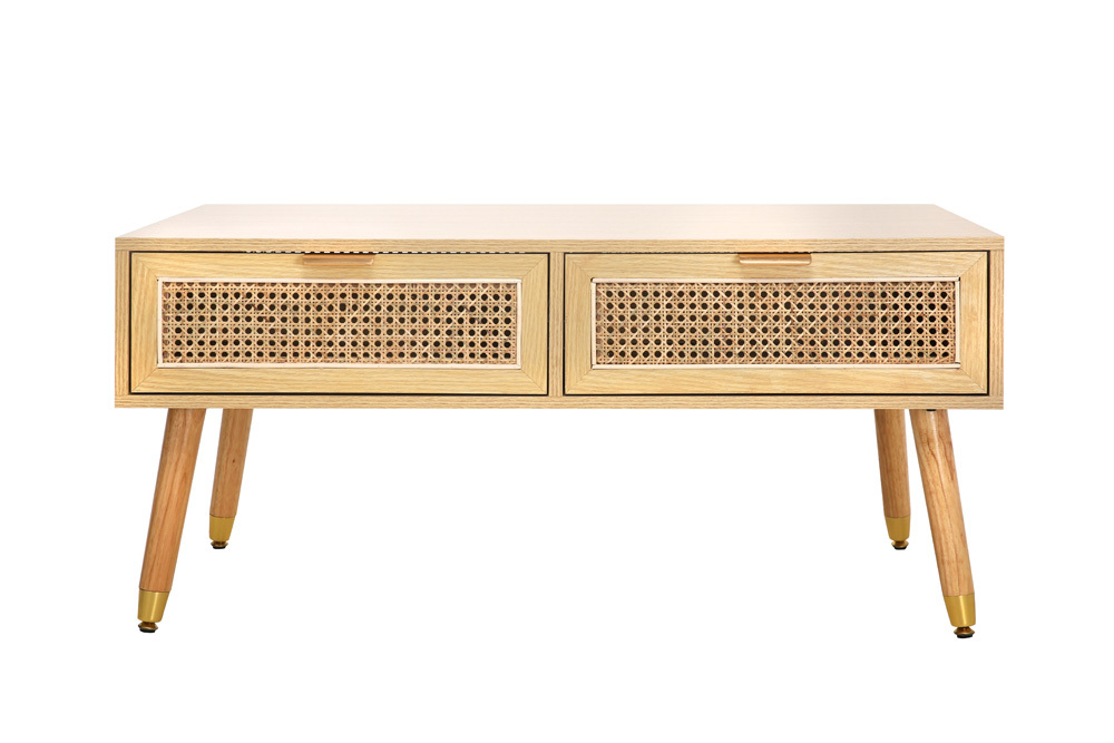 Retro Design Couchtisch VIENNA 100cm natur Wiener Geflecht