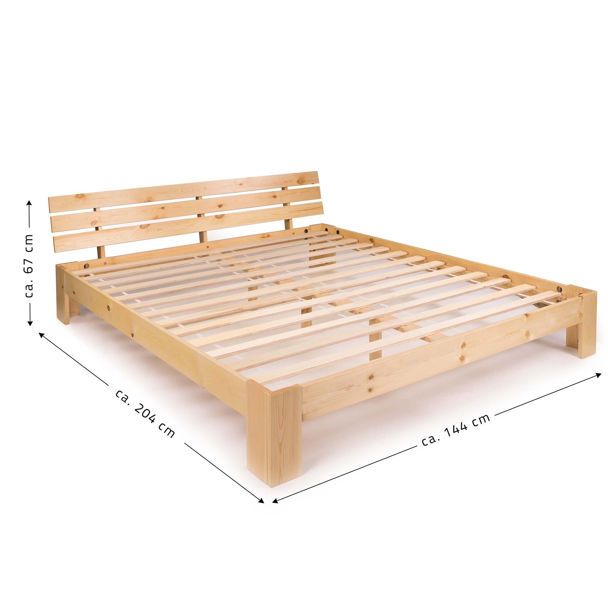 SANZARO Holzbett 140 x 200 cm - Massivholz Bett Kiefer Doppelbett Balkenbett Bettgestell Bettrahmen Lattenrost, Natur | Natur 140 x 200 cm