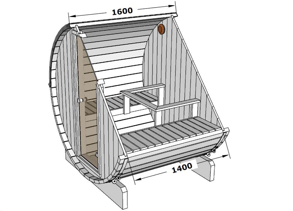 FinnTherm Barrel Sauna Mini XS, 2 houten banken, sauna met 42 mm wanddikte, buitensauna met montagemateriaal, natuurlijke afwerking, 1,9 x 1,6 m