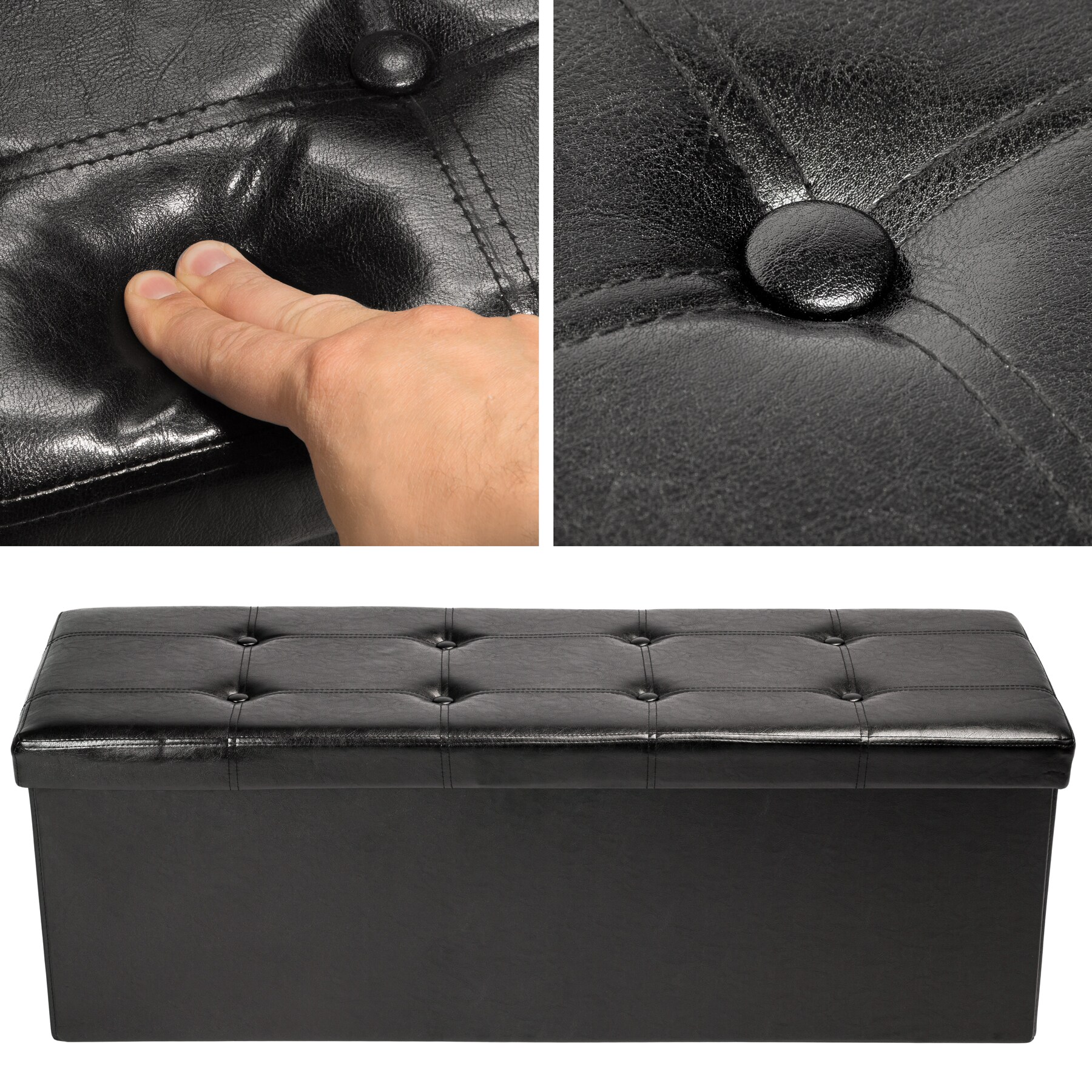 tectake® Sitzhocker, faltbar, Kunstlederbezug, 110 x 38 x 38 cm