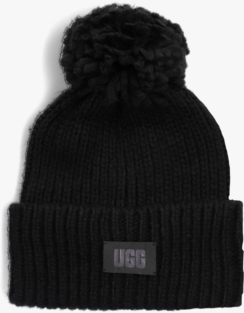 UGG zwarte ugg muts chunky rib beanie knit pom set