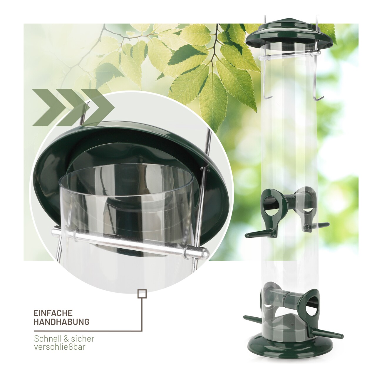 wildtier liebe Futtersäule für Samen, Körner & Kerne 38cm, Grün