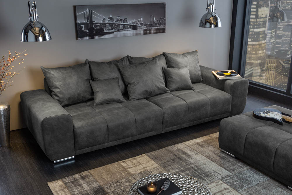 Extravaganter Hocker ELEGANCIA 110cm grau mit Ziersteppung