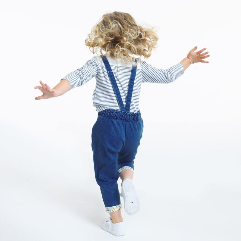 Pantalon denim à bretelles amovibles bleu bébé fille Bleu