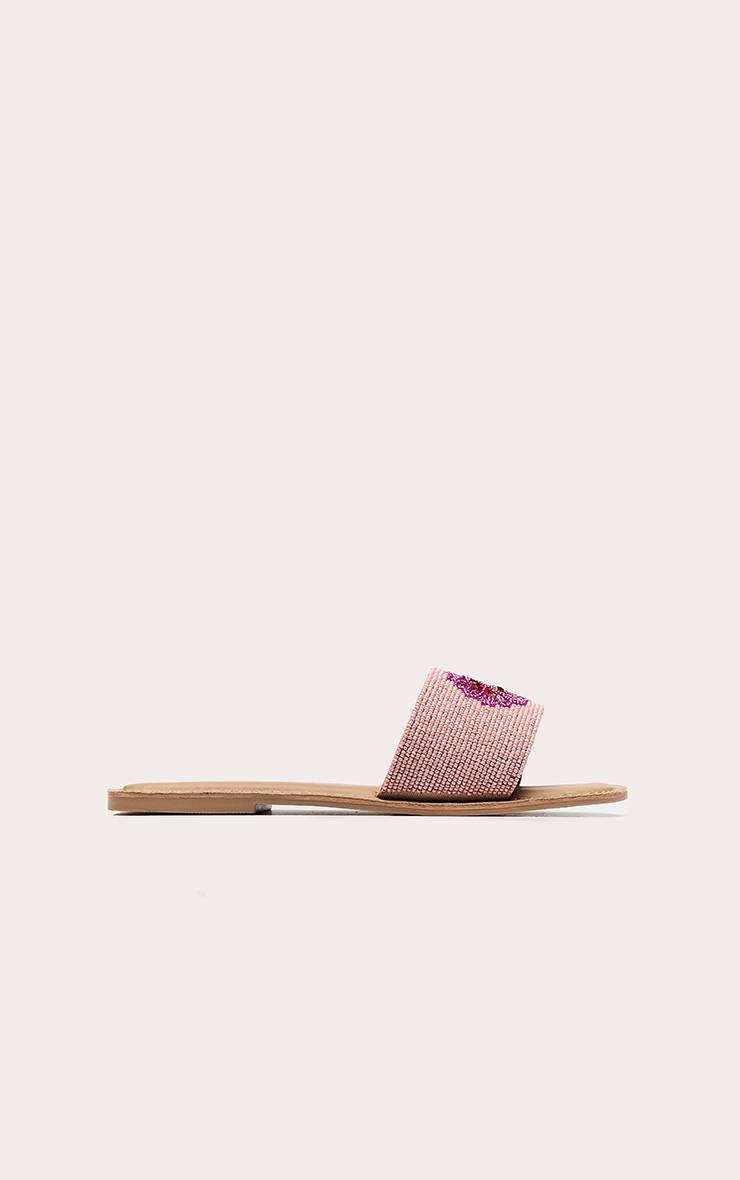 Rose Sandales Mules Plates Ornées De Fleurs D'hibiscus
