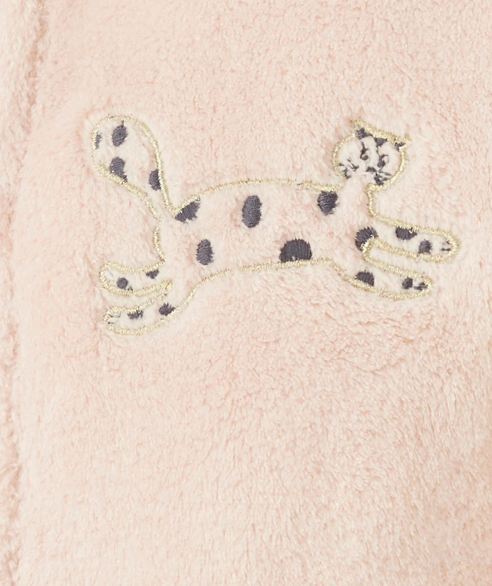 SURPYJAMA POLAIRE FILLE EN FIBRES RECYCLÉES ROSE PÂLE AVEC MOTIF CHAT
