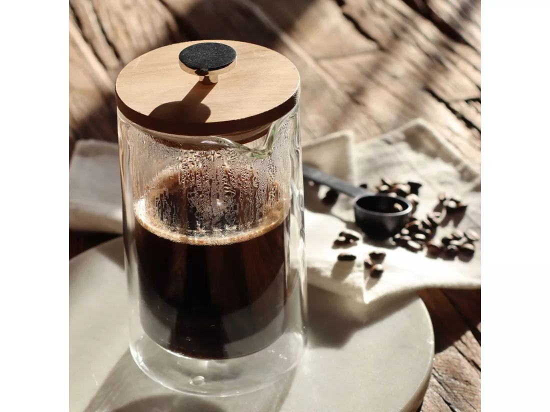 Ogo Living - Cafetiere Piston Octave 500ml En Verre Double Paroi Couvercle Bois