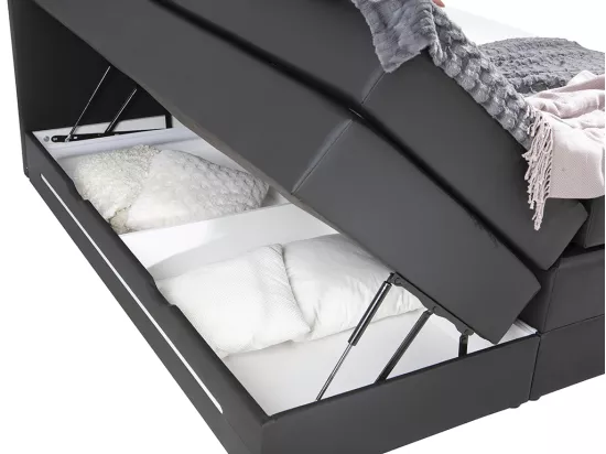 Ensemble complet boxspring tête de lit avec leds + sommiers coffre + matelas + surmatelas - 160 x 200 cm - Simili - Noir - KEROS de YSMÉE