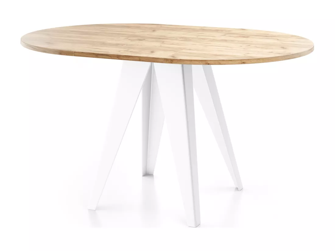 Table De Salle à Manger Ronde De Style Industriel - Moderne - Extensible De 90 Cm à 130 Cm - Pieds Métalliques Blancs - Compacte - Chêne Craft