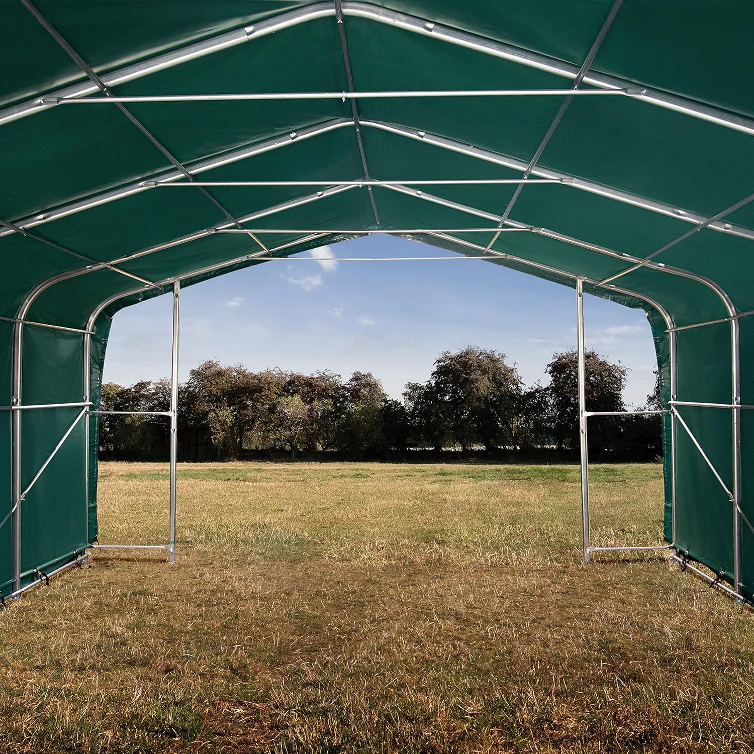 TOOLPORT Weideunterstand 6x6m PVC Plane 2300 Newton Unterstand Lagerzelt grün für Betonuntergrund
