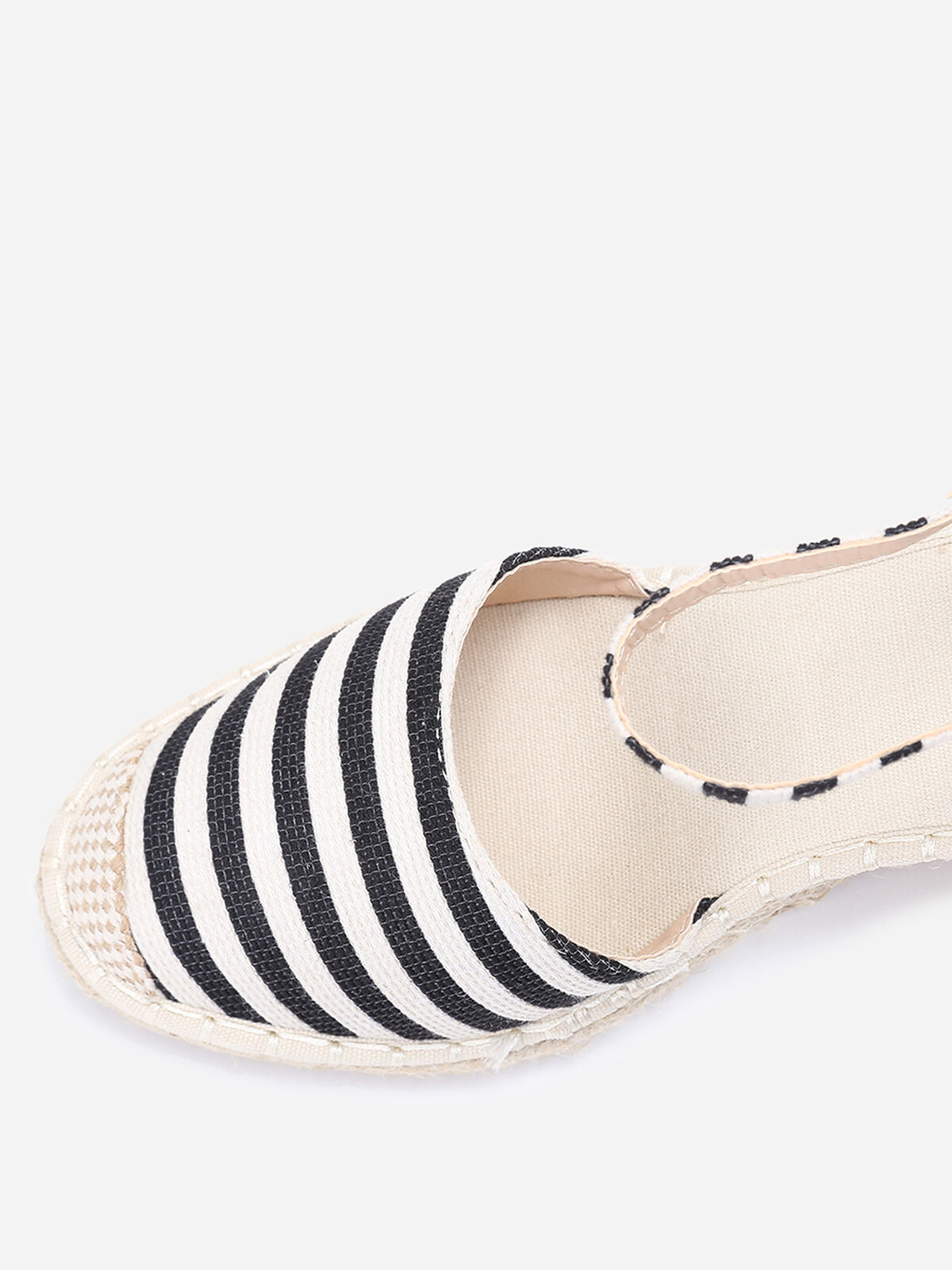 Espadrilles compensées à rayures- Noir et Blanc