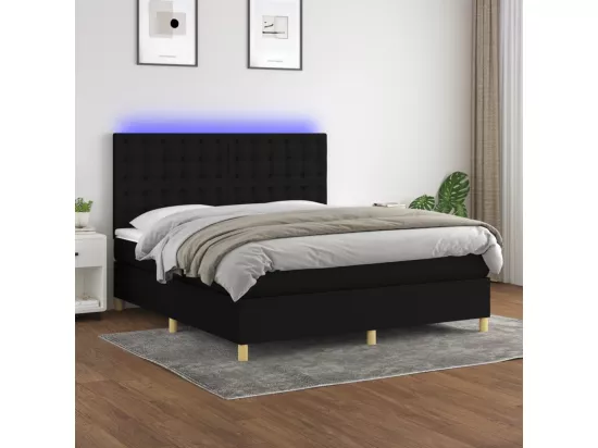 Sommier tapissier avec matelas et LED Noir 180x200 cm Tissu