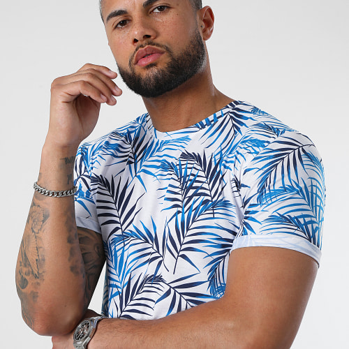 Tee Shirt Oversize Imprimé Avec Revers 2427 Tropical Bleu Marine