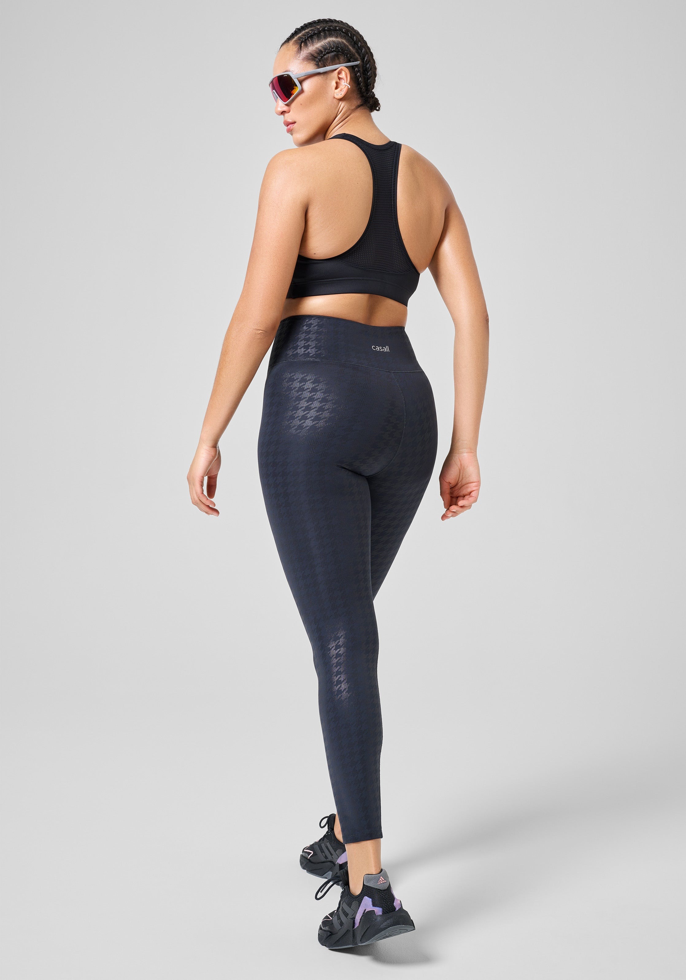 Sandy High Waist Printed Tights Dame Houndstooth Shiny Black