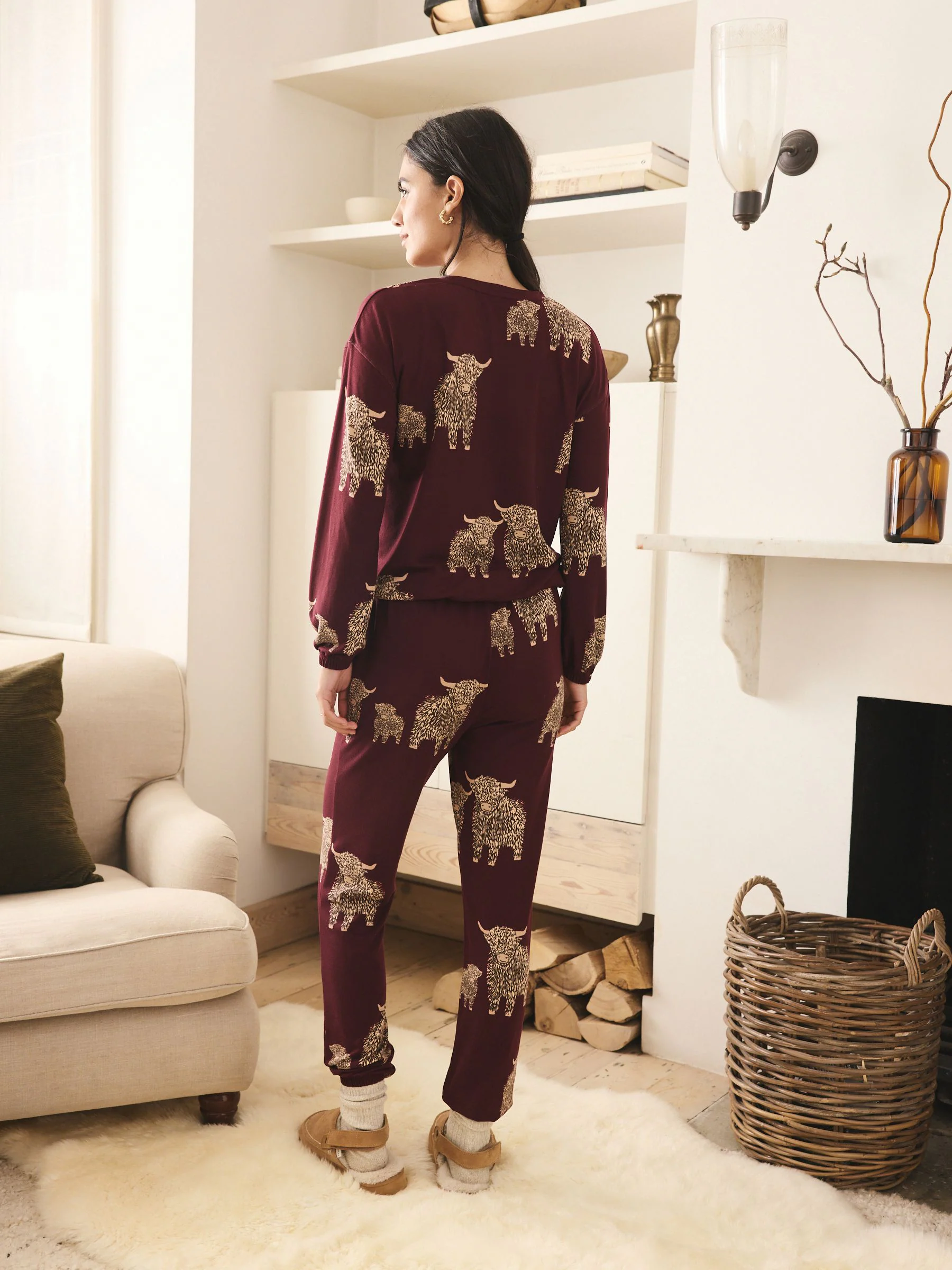 Bordeauxrood - Hamish The Highland Cow Behaaglijke Pyjama's met Lange mouwen