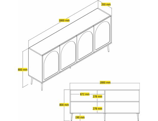 CONCEPT1 - Bahut Lyon blanc or 180 x 35 x 80cm