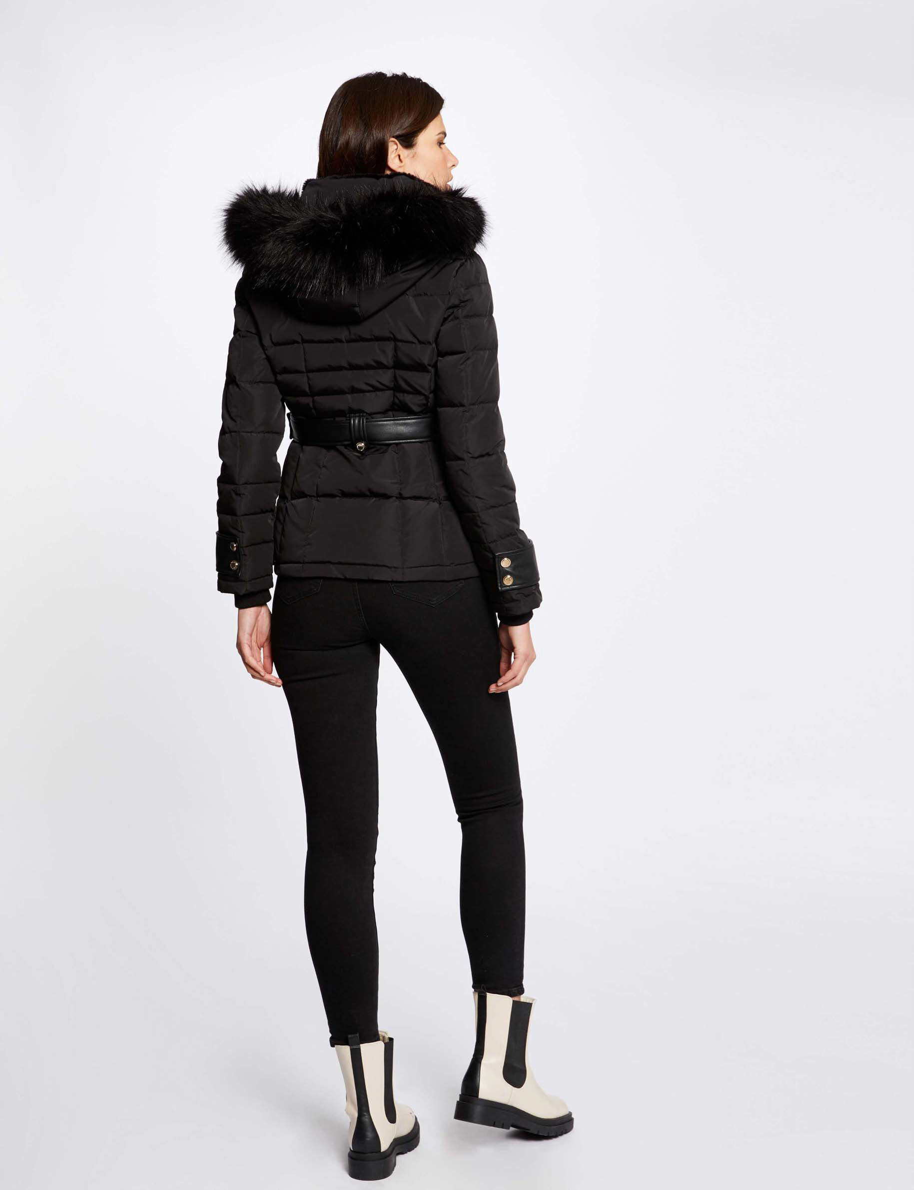 Doudoune droite à capuche noir femme - noir
