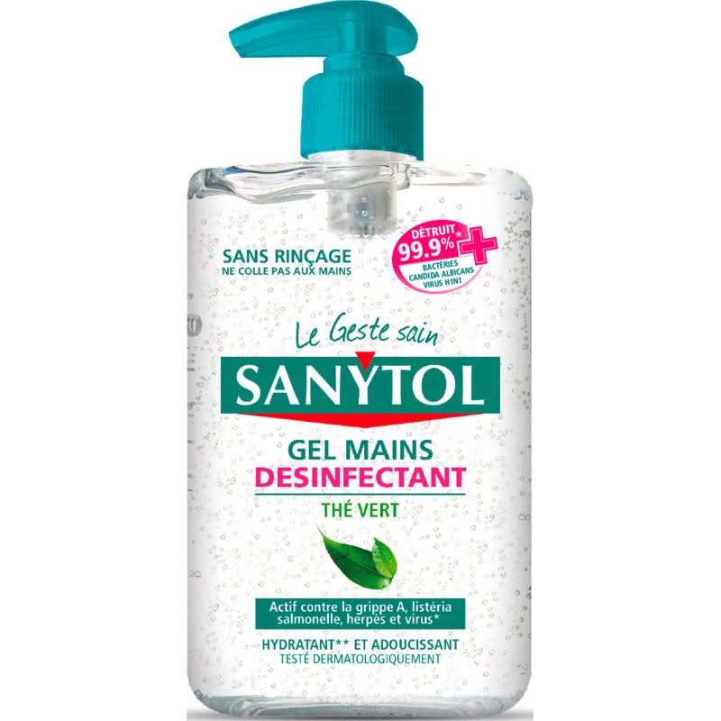 Gel hydroalcoolique désinfectant Sanytol thé vert - Flacon 250 ml